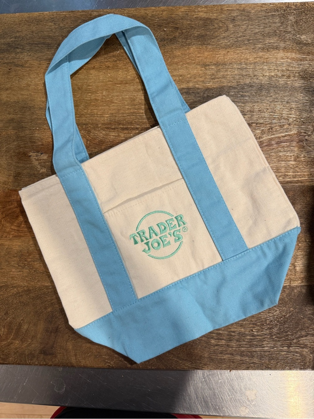 Trader Joe's Canvas Tote Bag in Natural and Light Blue